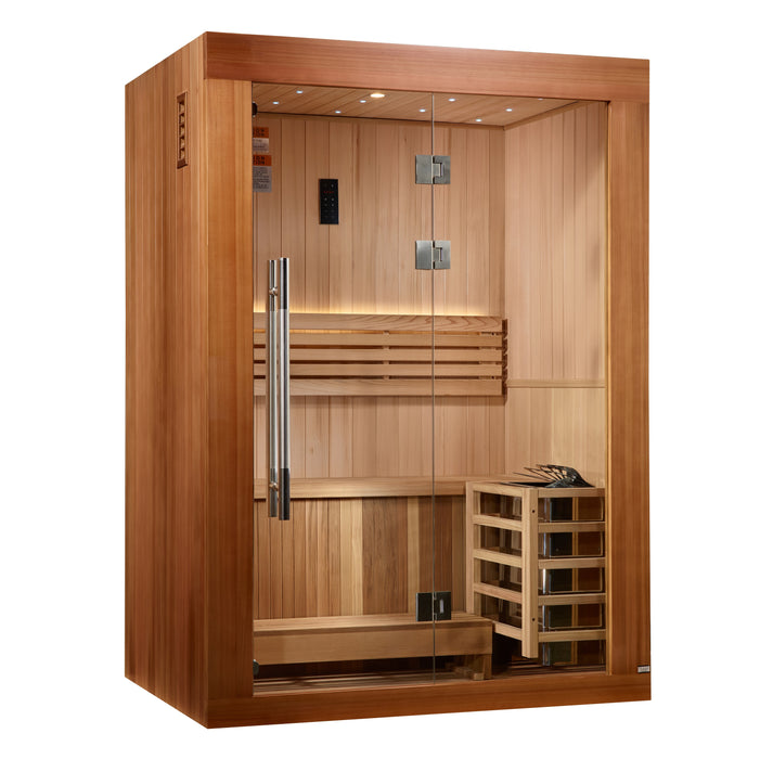 Golden Designs Sundsvall 2-Person Indoor Traditional Sauna – Harvia 6kW Heater, Canadian Red Cedar