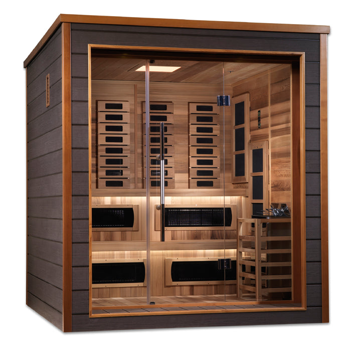 Golden Designs Karlstad 6-Person Outdoor Hybrid Sauna – Infrared + Traditional Stove – Cedar