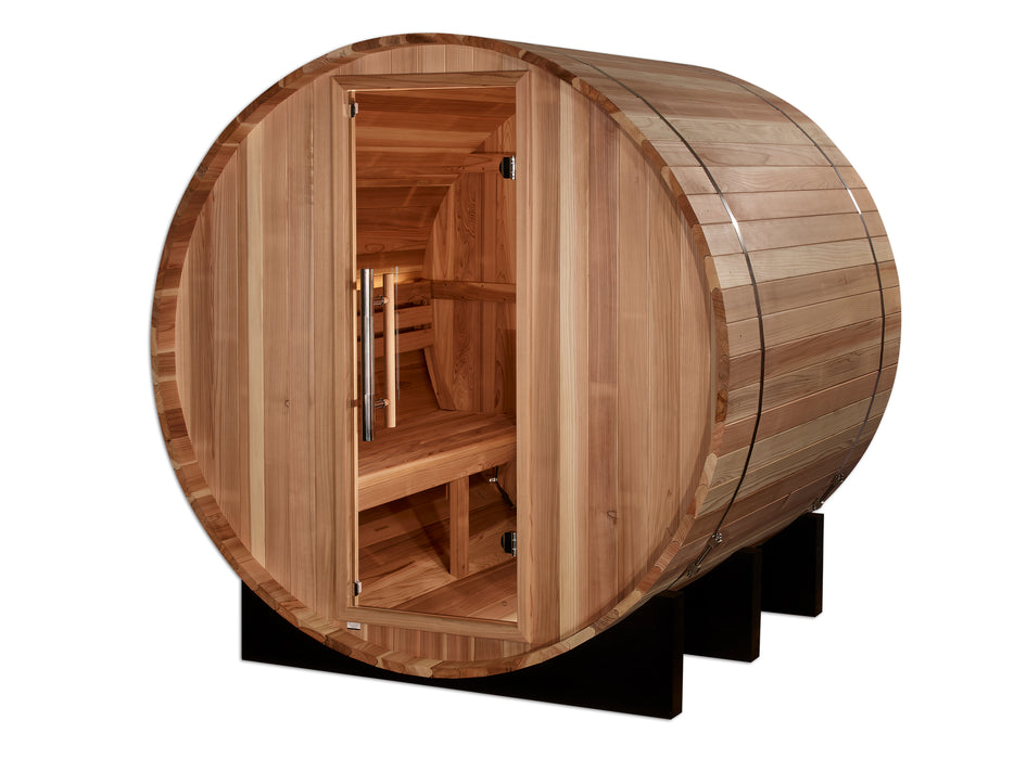 Golden Designs Zurich 4-Person Barrel Sauna – Outdoor Traditional with Heater