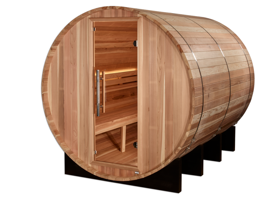 Golden Designs Zurich 4-Person Barrel Sauna – Outdoor Traditional with Heater