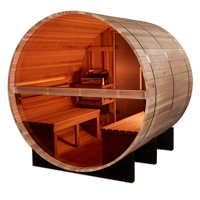 Golden Designs Zurich 4-Person Barrel Sauna – Outdoor Traditional with Heater