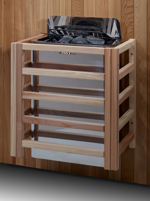 Golden Designs Visby 3 Person Hybrid (PureTech™ Full Spectrum IR or Traditional Stove) Outdoor Sauna - Canadian Red Cedar Interior