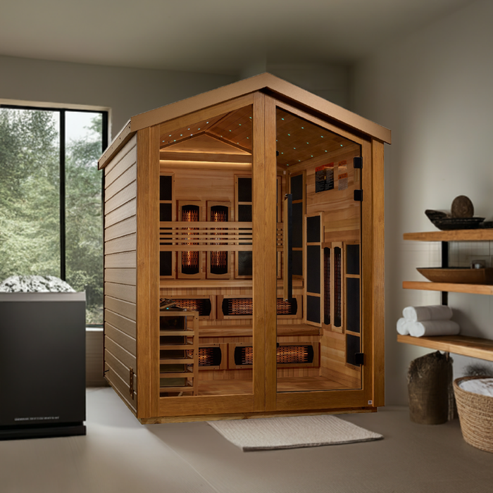 Golden Designs Kaskinen 6-Person Outdoor Luxury Sauna – Hybrid and Traditional, Premium Canadian Red Cedar