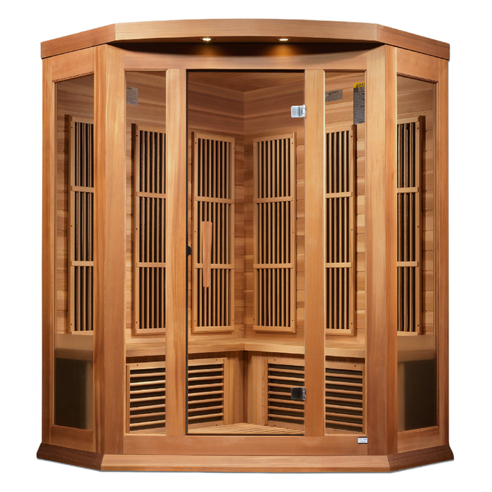 Maxxus 3-Person Corner Low EMF FAR Infrared Sauna (Canadian Red Cedar)