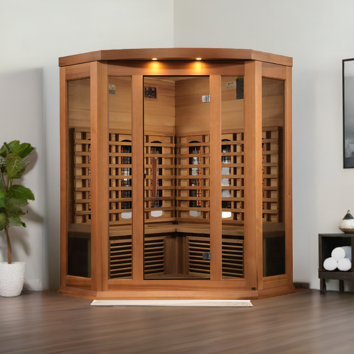 Maxxus 3-Person Corner Full Spectrum Near Zero EMF (Under 2MG) FAR Infrared Sauna (Canadian Red Cedar)