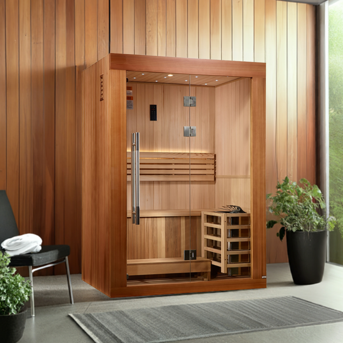 Golden Designs Sundsvall 2-Person Indoor Traditional Sauna – Harvia 6kW Heater, Canadian Red Cedar